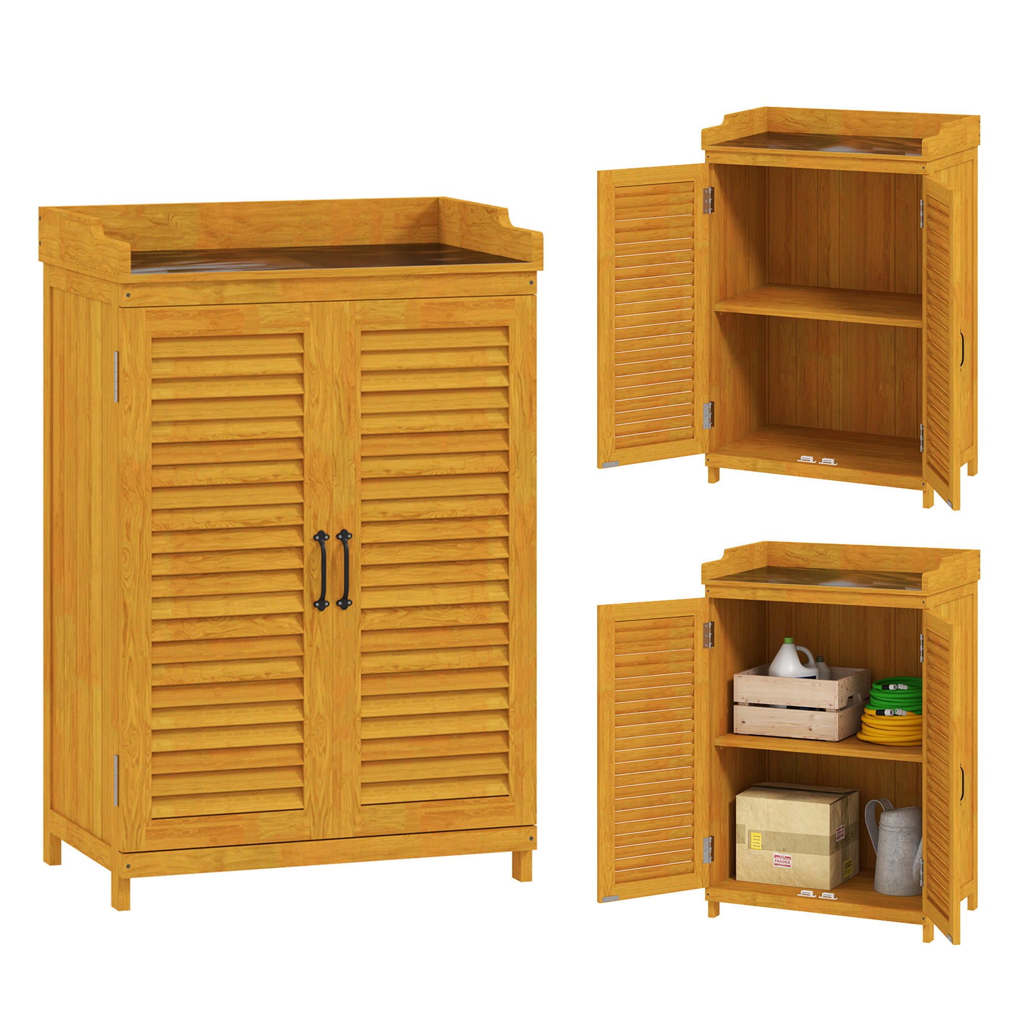 Outsunny Gartenschrank Gelb 40x98.5x65.5 cm