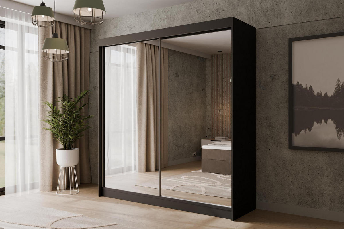 KLEIDERSCHRANK AMOHA - 200 cm - Schwarz - Schwarz, Holzwerkstoff (200/215/61cm) - ALTDECOR