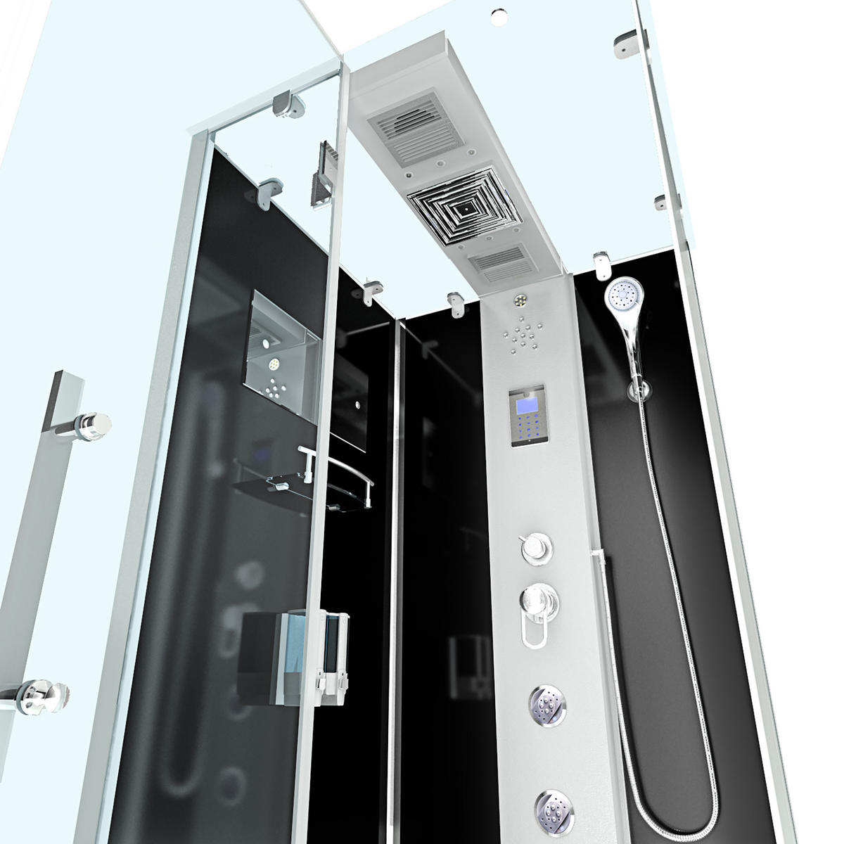 DAMPFDUSCHE Duschkabine D38-13L2-EC sw 90x90 - Schwarz, Glas/Kunststoff (90/90/218cm) - AcquaVapore by Sandra Jentho