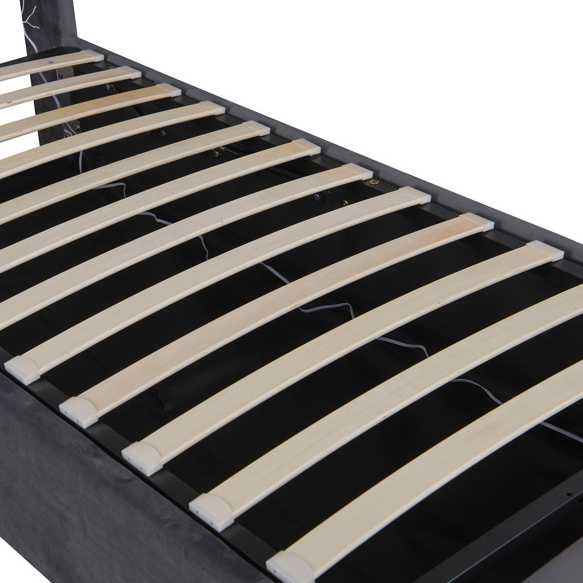 POLSTERBETT 90/200 cm mit Bettkasten und Steckdose Boxspringbett mit USB und LED-Licht Stauraumbett ohne Matratze - Grau, Holzwerkstoff/Textil (90/200cm) - STILVORA
