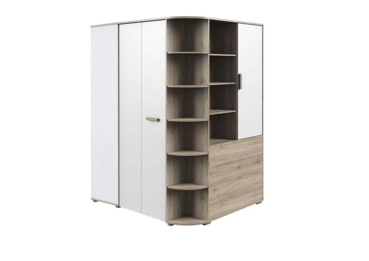 KLEIDERSCHRANK Cariba in Eiche San Remo und Weiß - begehbarer Eckkleiderschrank - Braun, Holzwerkstoff (124/199cm)