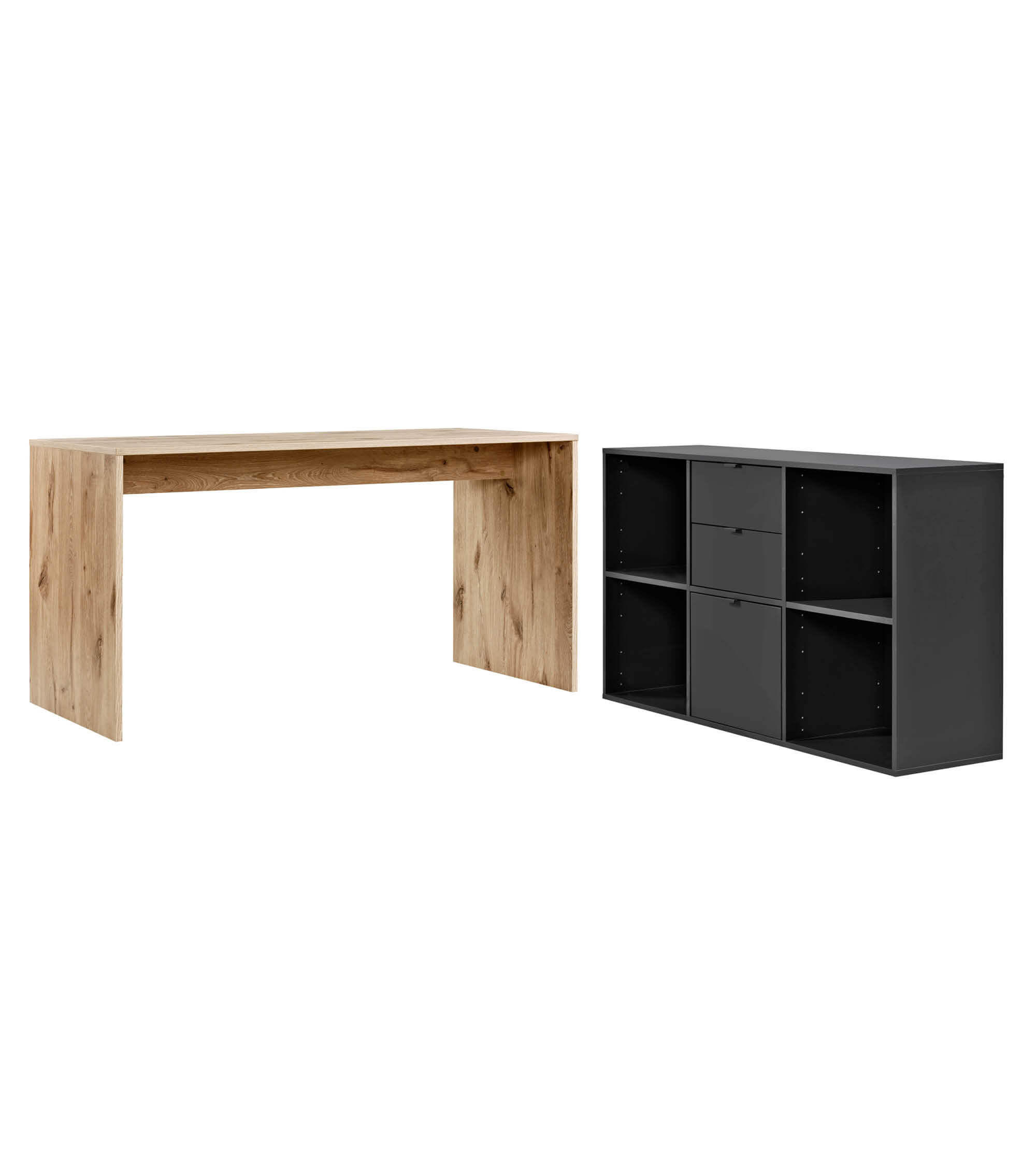 SCHREIBTISCH Der Produktive - Eichefarben/Schwarz, Holzwerkstoff (65/145/77cm) - Mokebo