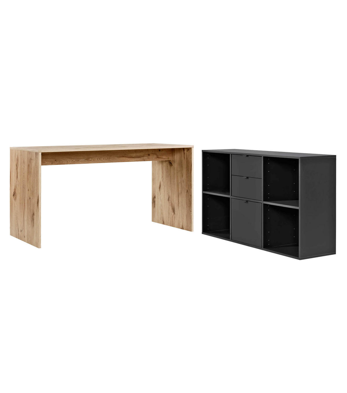 SCHREIBTISCH Der Produktive - Eichefarben/Schwarz, Holzwerkstoff (65/145/77cm) - Mokebo