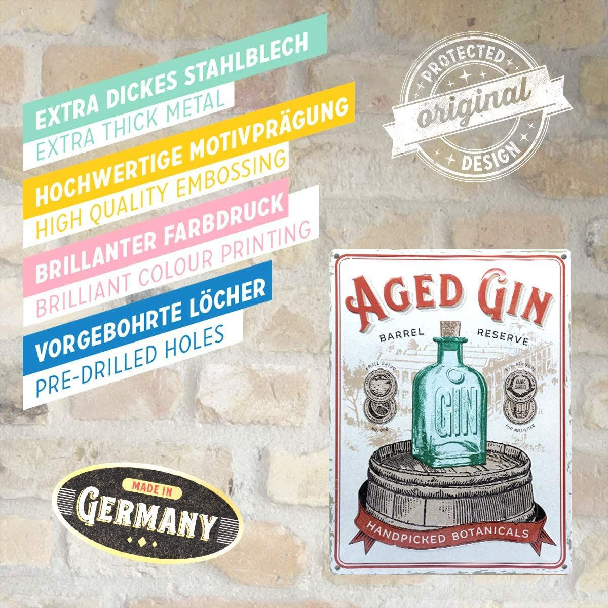 BLECHSCHILD 30/40 cm Open Bar Aged Gin Barrel - Multicolor, Metall (30/40/0.2cm) - Nostalgic-Art