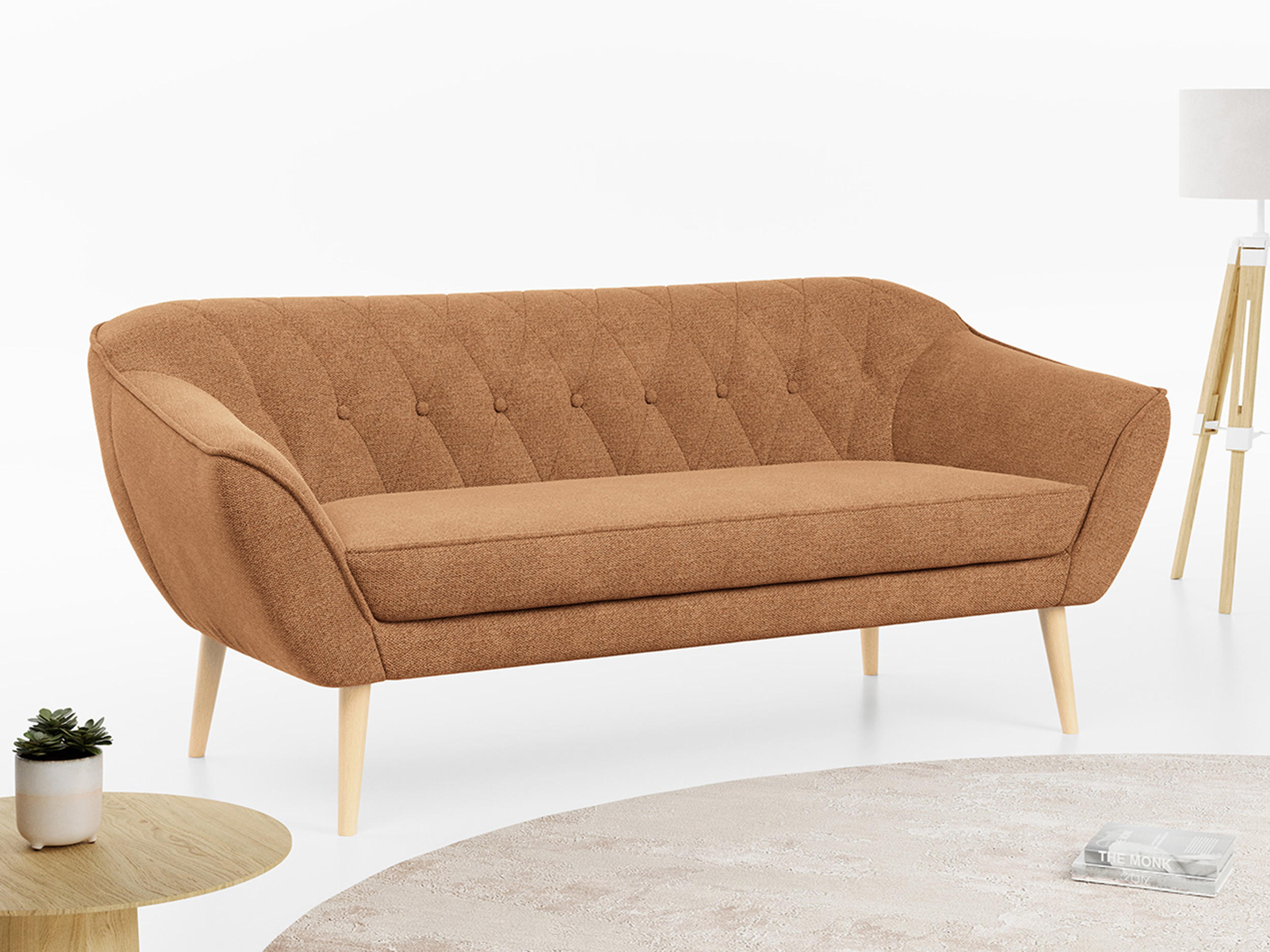 SOFA Pirs 3 Sitzer Strukture Orange - Orange/Braun, Holz/Textil (180/75/74cm) - MKS