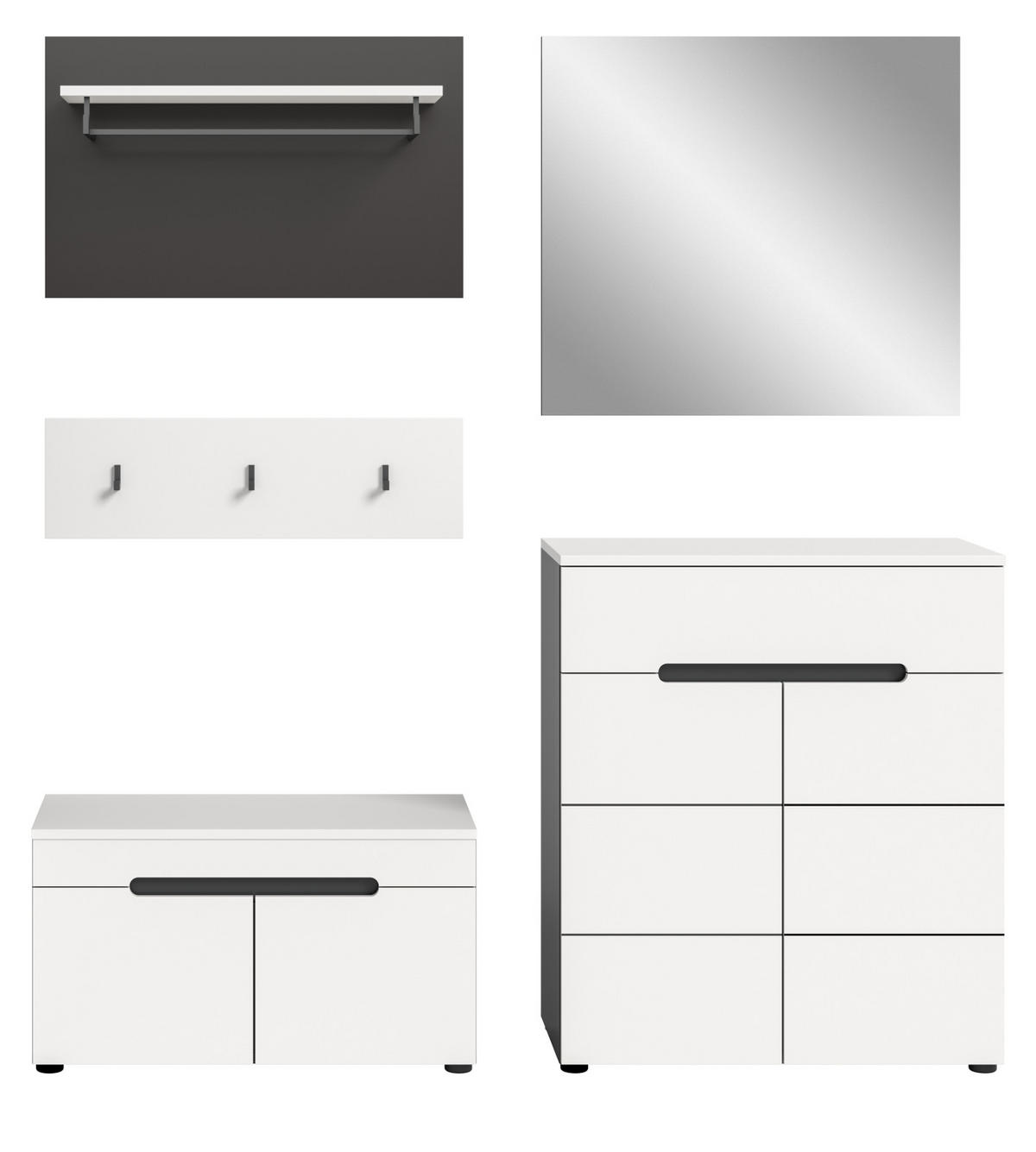 GARDEROBEN-SET 5-teilig in weiß, grau 175 cm, Kombination mit Soft-Close, Cooper - Schwarz/Weiß, Glas/Holzwerkstoff (175/190/37cm) - Inn.Furn