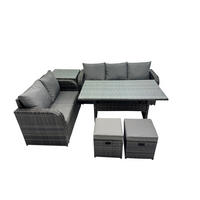 Gartenmöbelset mit Esstisch,Zweisitzer,Hocker,Beistelltisch Polyrattan Dunkelgrau 7-Sitzer - Dunkelgrau/Grau, Glas/Kunststoff - Fimous