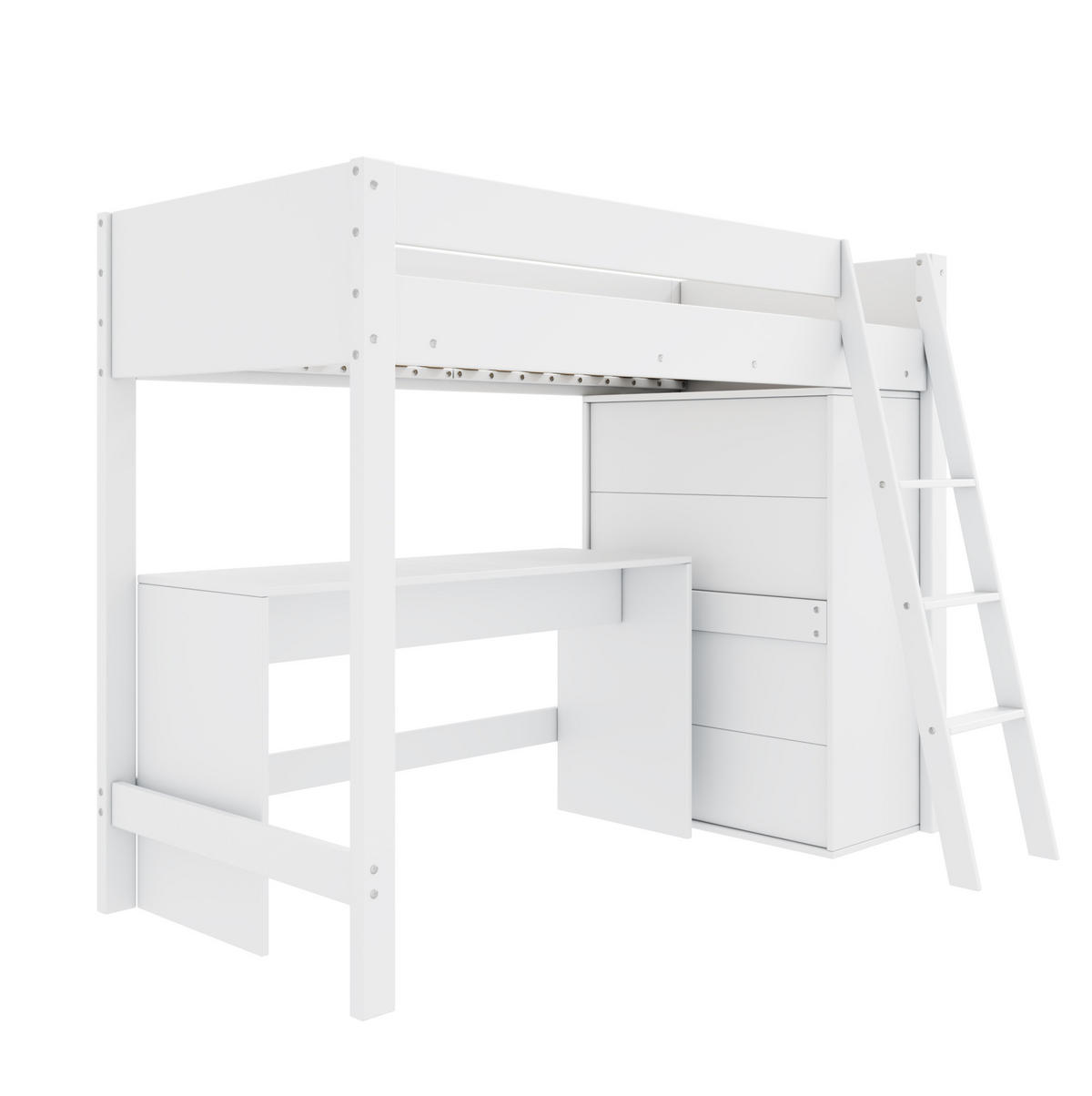 HOCHBETT 90/200 cm in Weiß – mit Schreibtisch, Kleiderschrank und Leiter - Weiß, Holzwerkstoff (90/200cm) - BEAOK