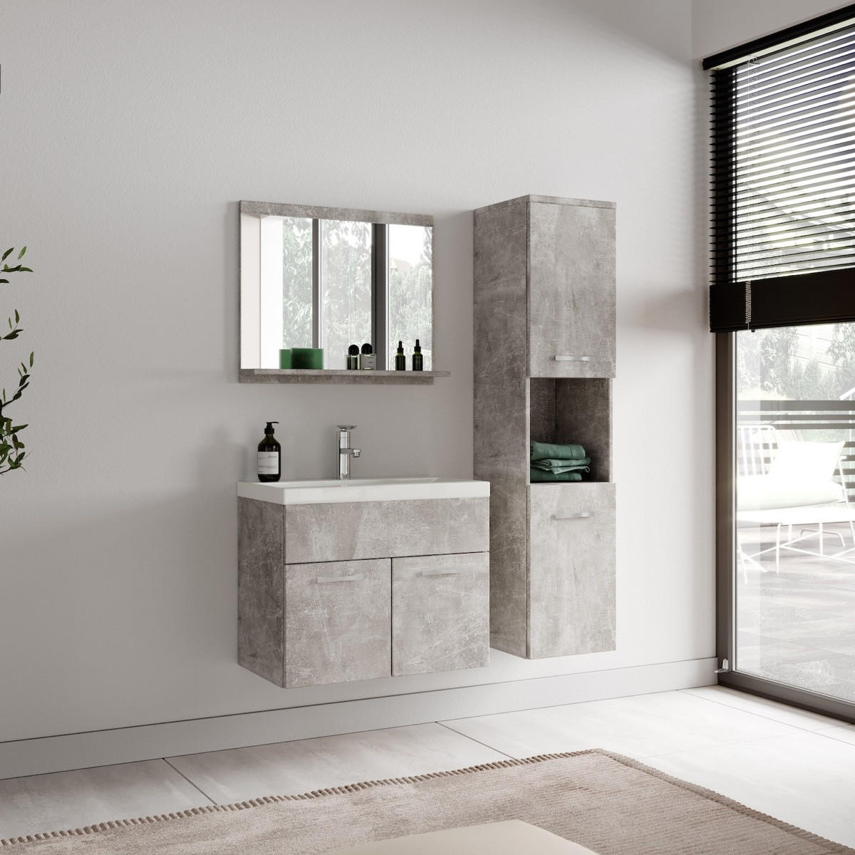 BADEZIMMERSCHRANK Montreal mit 2 Türen Beton Grau - 30 x 30 x 130 cm - Grau, Holz (30/131/30cm) - Badplaats