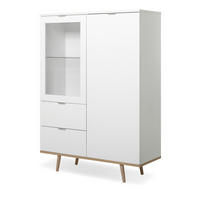 HIGHBOARD weiß matt, Eiche Sonoma massiv, 100 cm, Vitrine skandinavisch - Chromfarben/Eichefarben, Glas/Holz (100/140/40cm) - Furn.Design