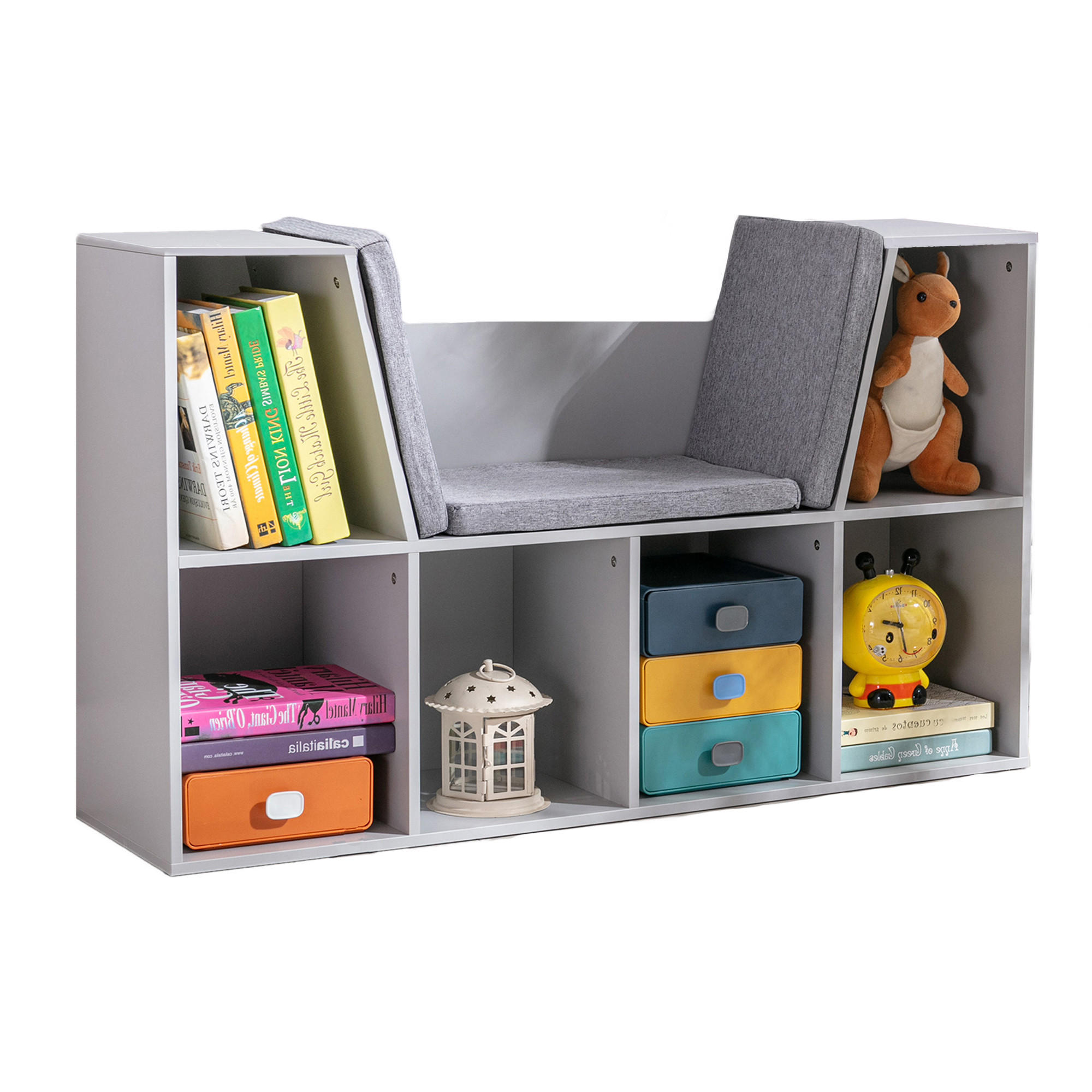 KINDERREGAL DE-09550 2-in-1 mit Sitzbank & Polster Grau - Grau, Holzwerkstoff (103/62/30cm) - ComfortXL