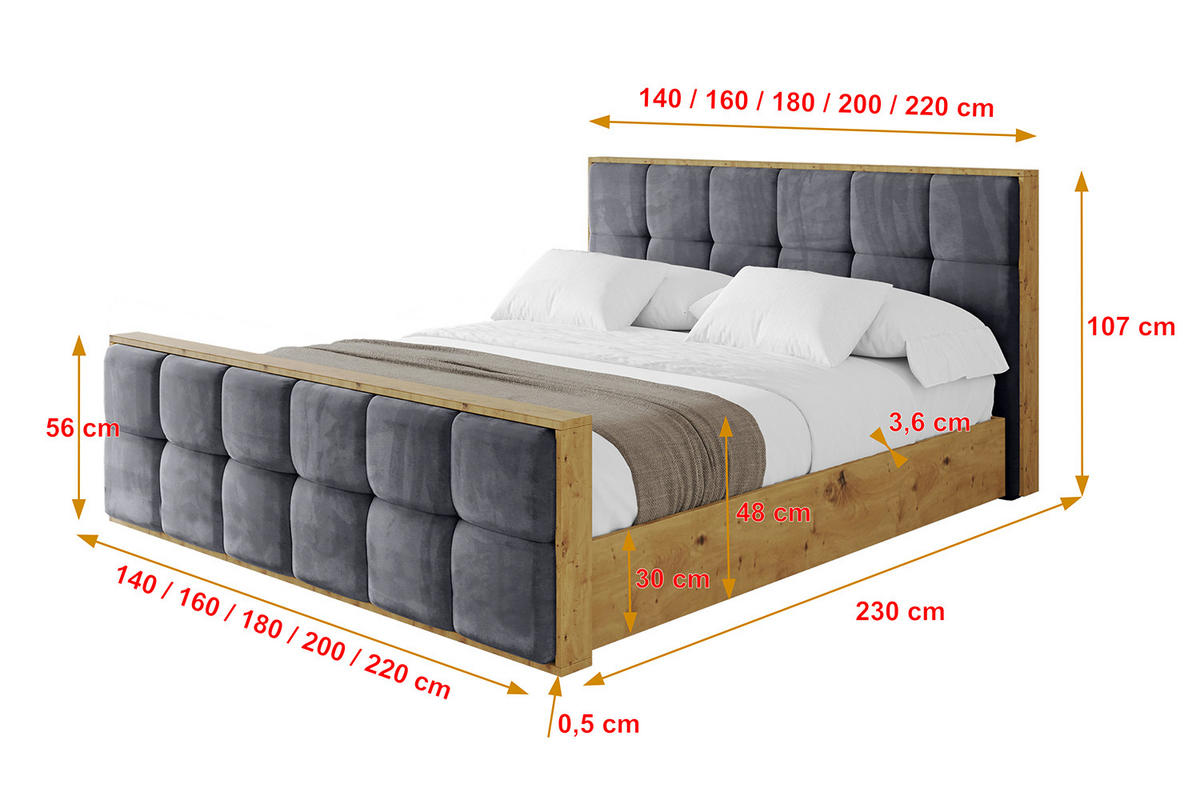 POLSTERBETT mit Bettkasten, Fußteil und Lattenrost, Boxbett ohne Matratze - ENZO7-Z 160x200 Dunkelgrau - Dunkelgrau, Holzwerkstoff/Textil (160/200cm) - ALTDECOR