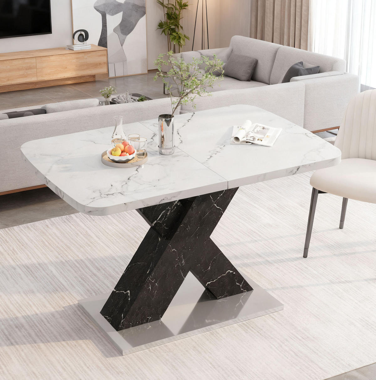 ESSTISCH ausziehbar 120-160 x 80 cm MDF Weiß/Schwarz - Weiß, Wellpappe (160/80/76.5cm) - Meubliv