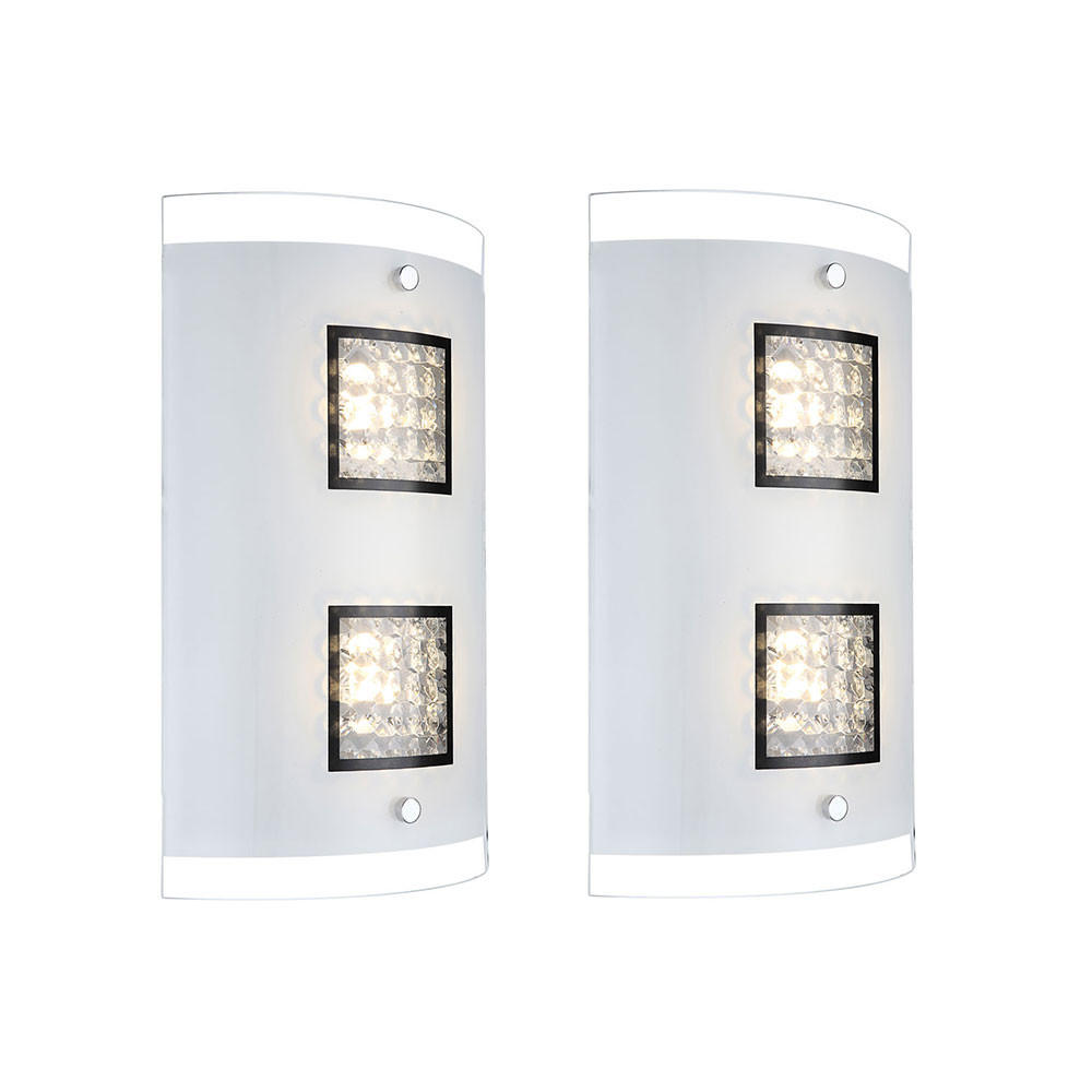 LED WANDLEUCHTE Metall Kristalloptik Silber 2er Set - Silberfarben, Glas (18/30/6.2cm) - Globo Lighting
