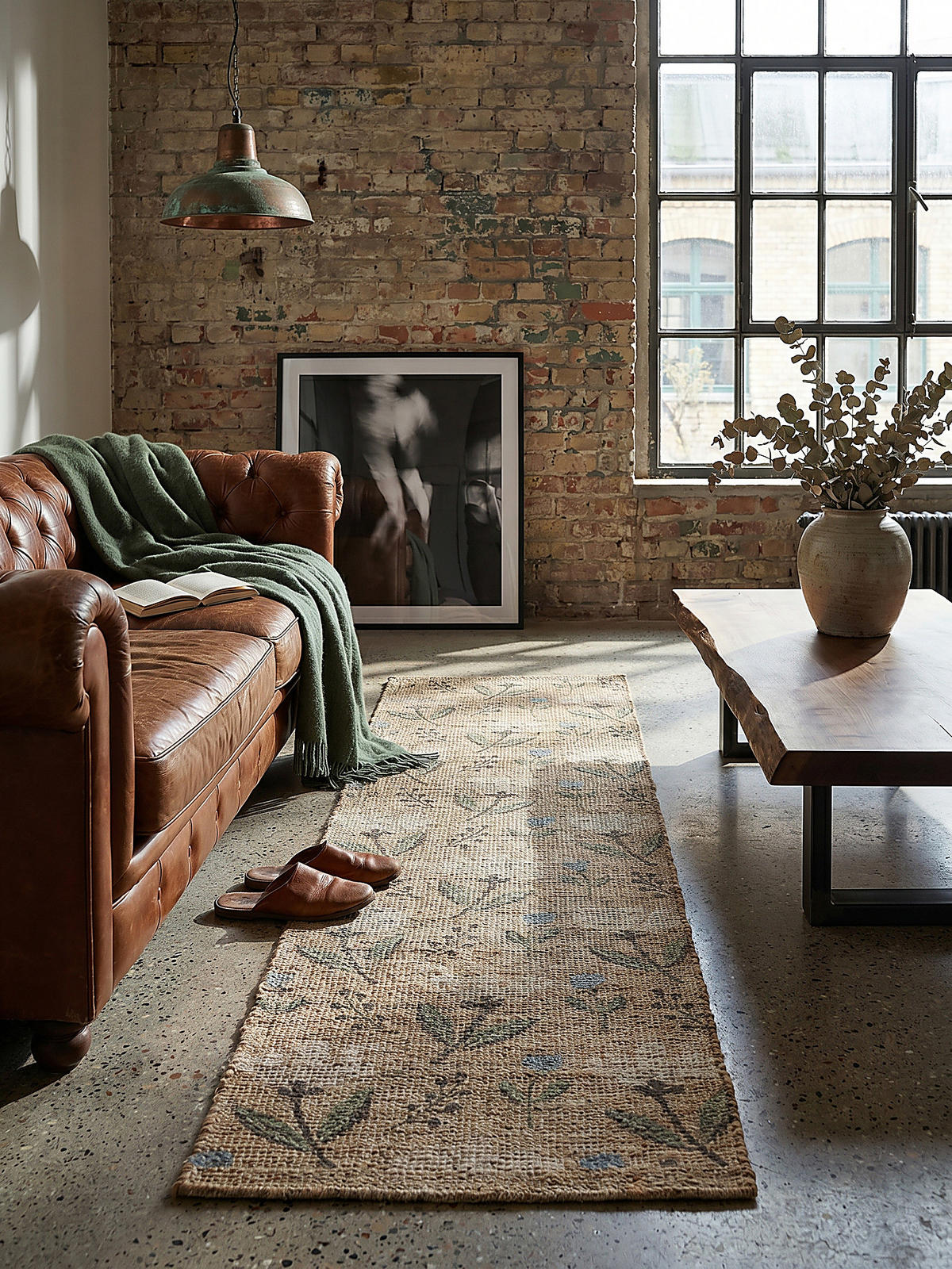 TEPPICH Jute Floral-Design, handgewebt JED, Naturfarben 60x230 cm - Braun, Textil (230/60cm) - KADIMA DESIGN