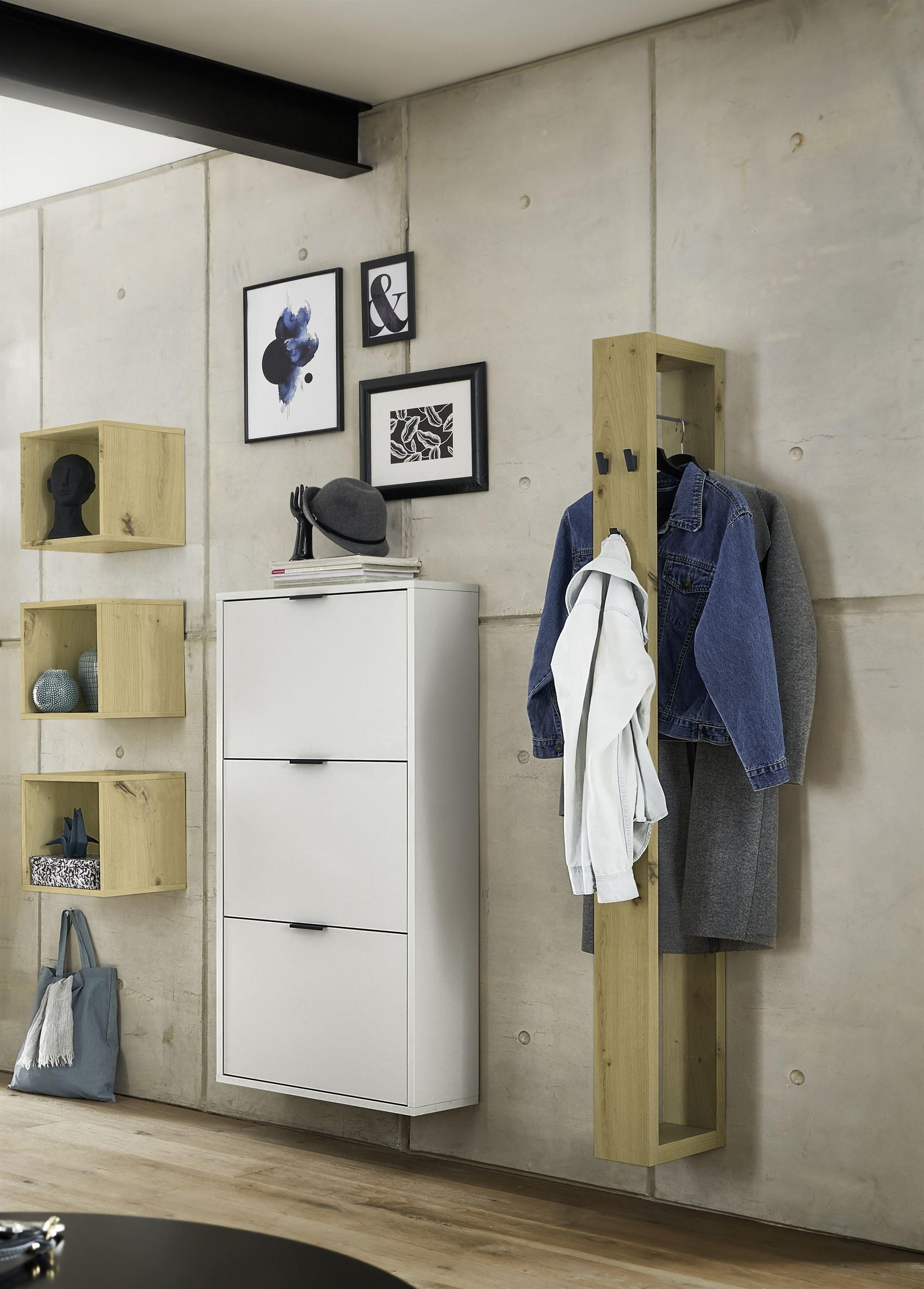 GARDEROBE Erna 5-tlg. 166x32x187 Kreidegrau matt Lack - Hellgrau, Holzwerkstoff (166/187/32cm) - 58aufmkessel