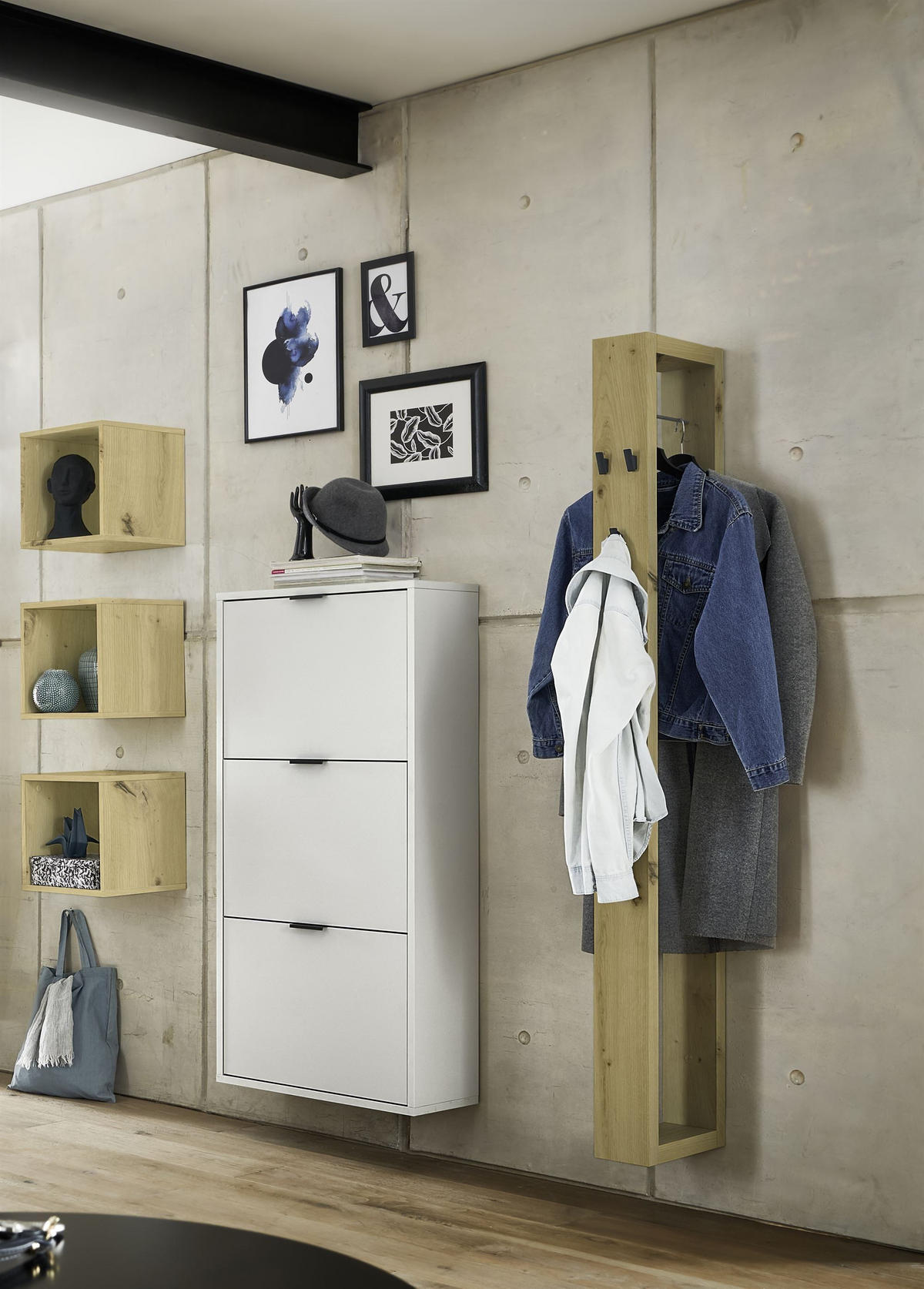 GARDEROBE Erna 5-tlg. 166x32x187 Kreidegrau matt Lack - Hellgrau, Holzwerkstoff (166/187/32cm) - 58aufmkessel