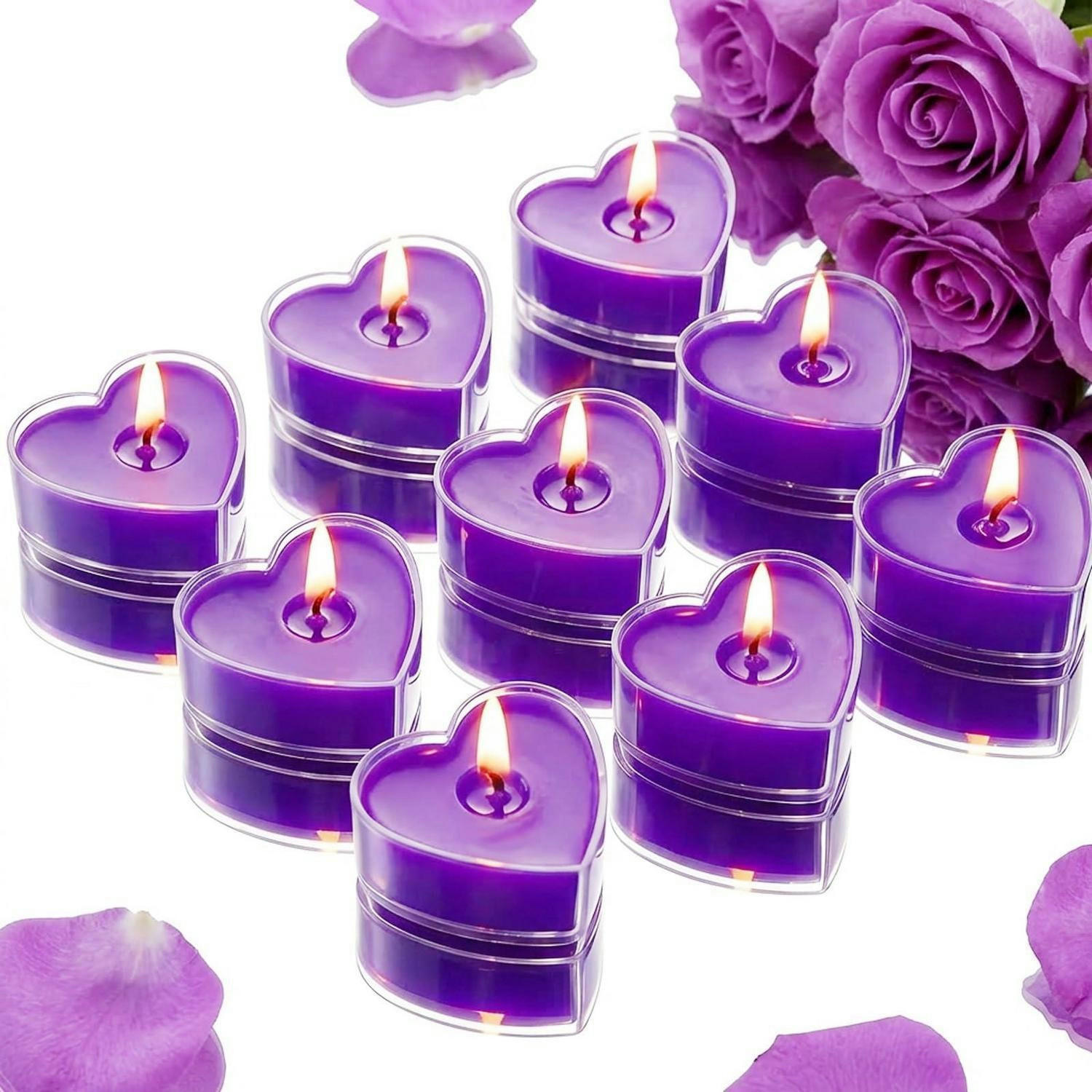 TEELICHTER 9-teiliges Set Herzform Violett Duftkerze - Lila, Paraffin (7cm)