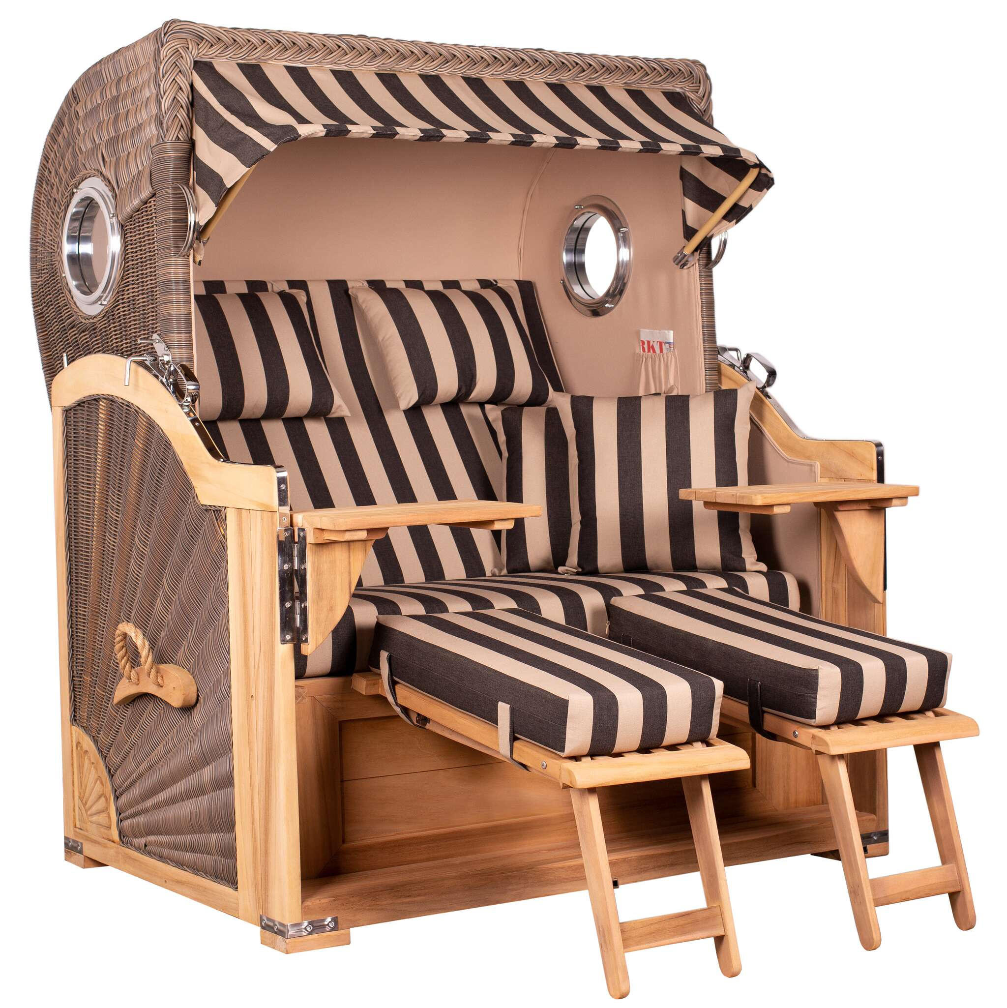 STRANDKORB Baltikum Teak 2,5 Sitzer - Braun/Grau, Holz/Metall (142/170/95cm) - Mr. Deko