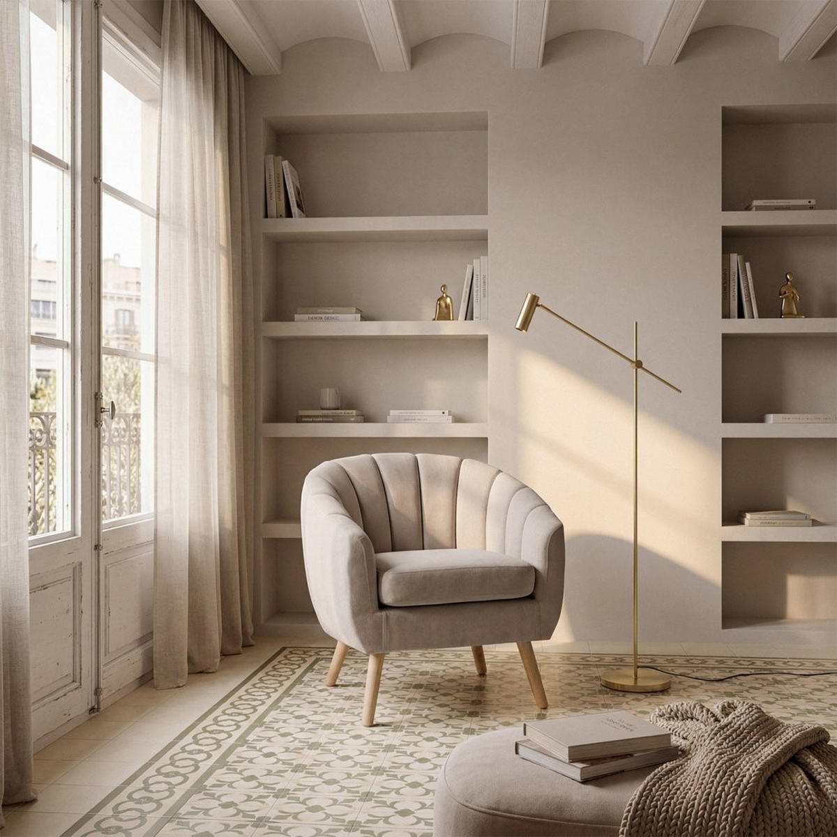 LESESESSEL MILER Beige 75 cm x 75 cm - Beige, Textil (75/75/70cm) - Klast Home