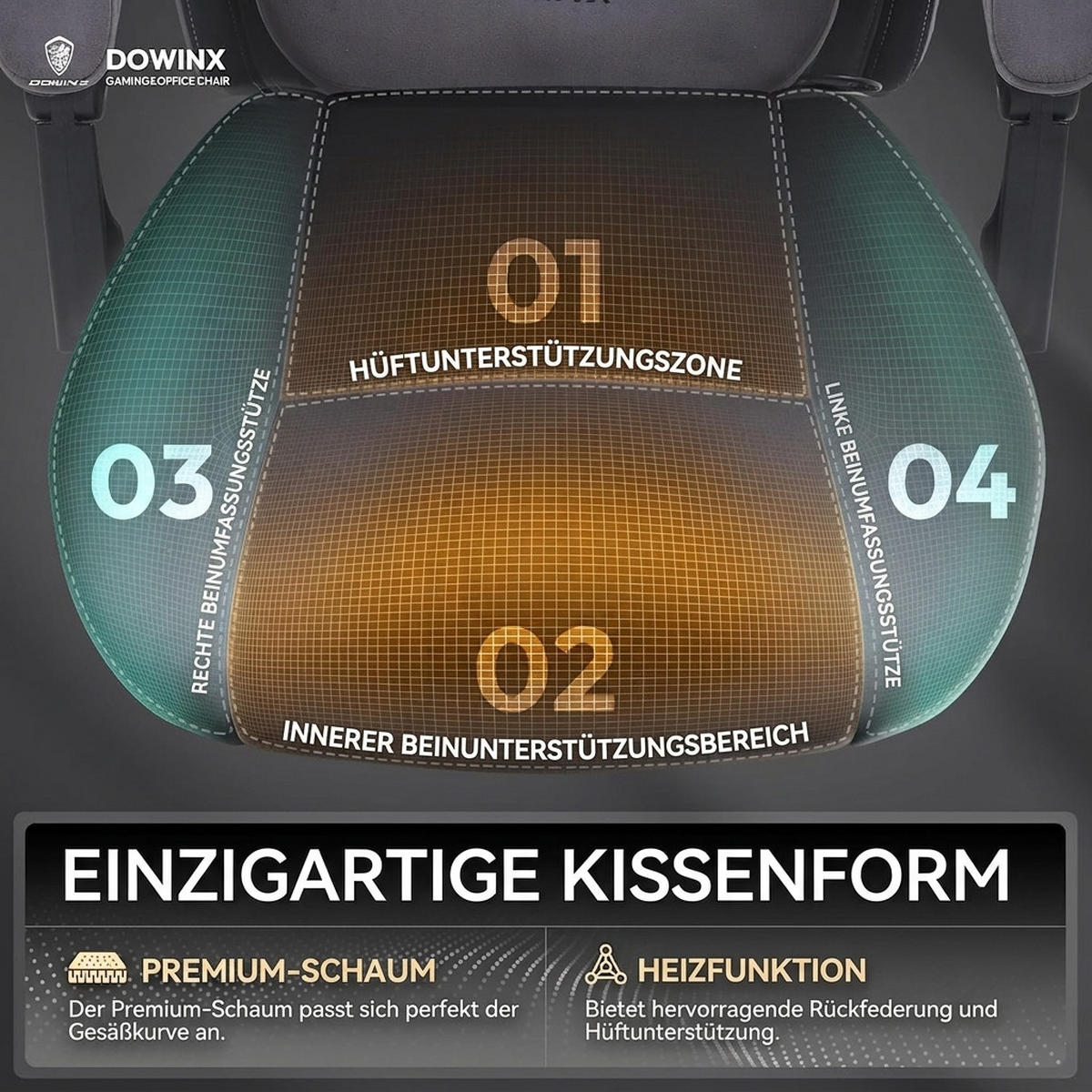 GAMINGSTUHL U-förmiger Kopfstütze, 155° verstellbarer Rückenlehne,360° - Grau, Textil (69/129/54cm)