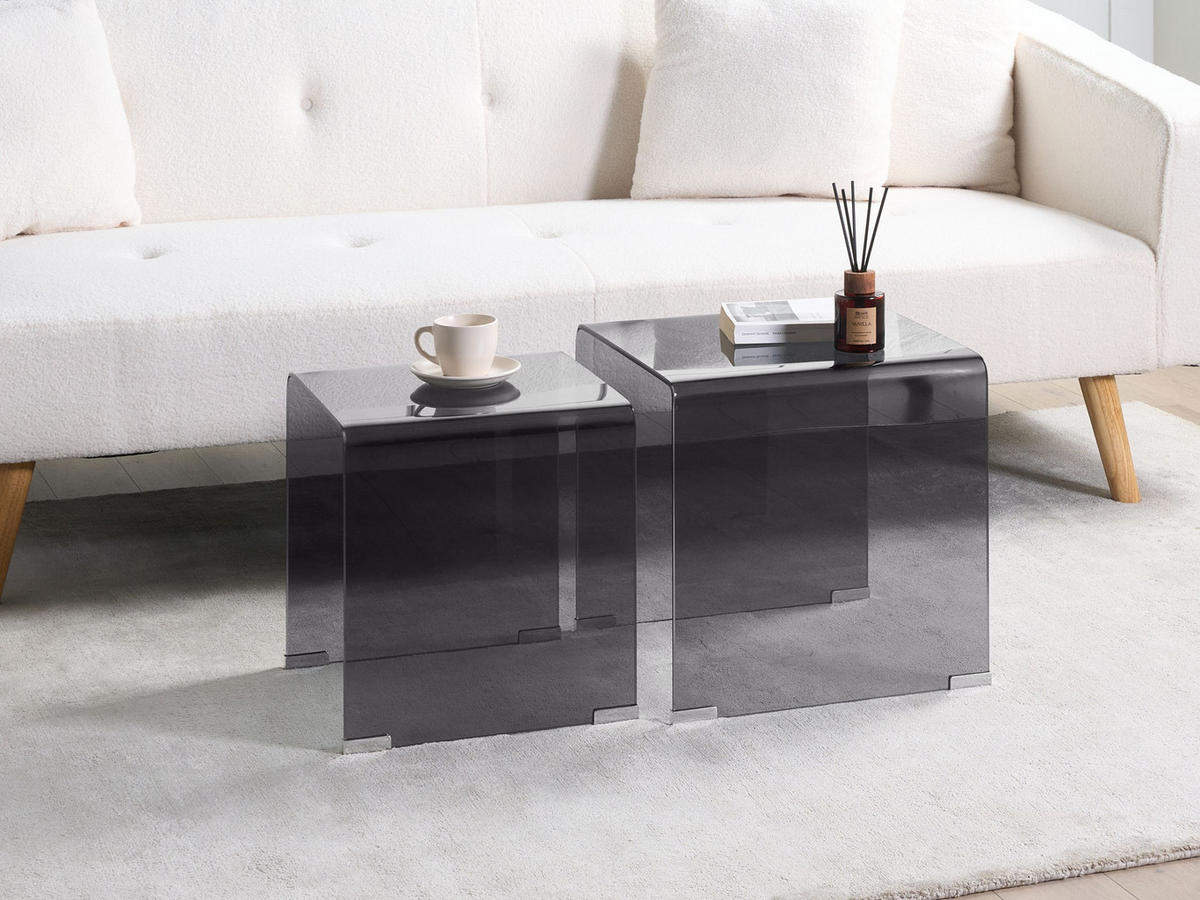 BEISTELLTISCH 2er Set Schwarz Kendall - Schwarz, Glas (42/42/42cm) - Beliani