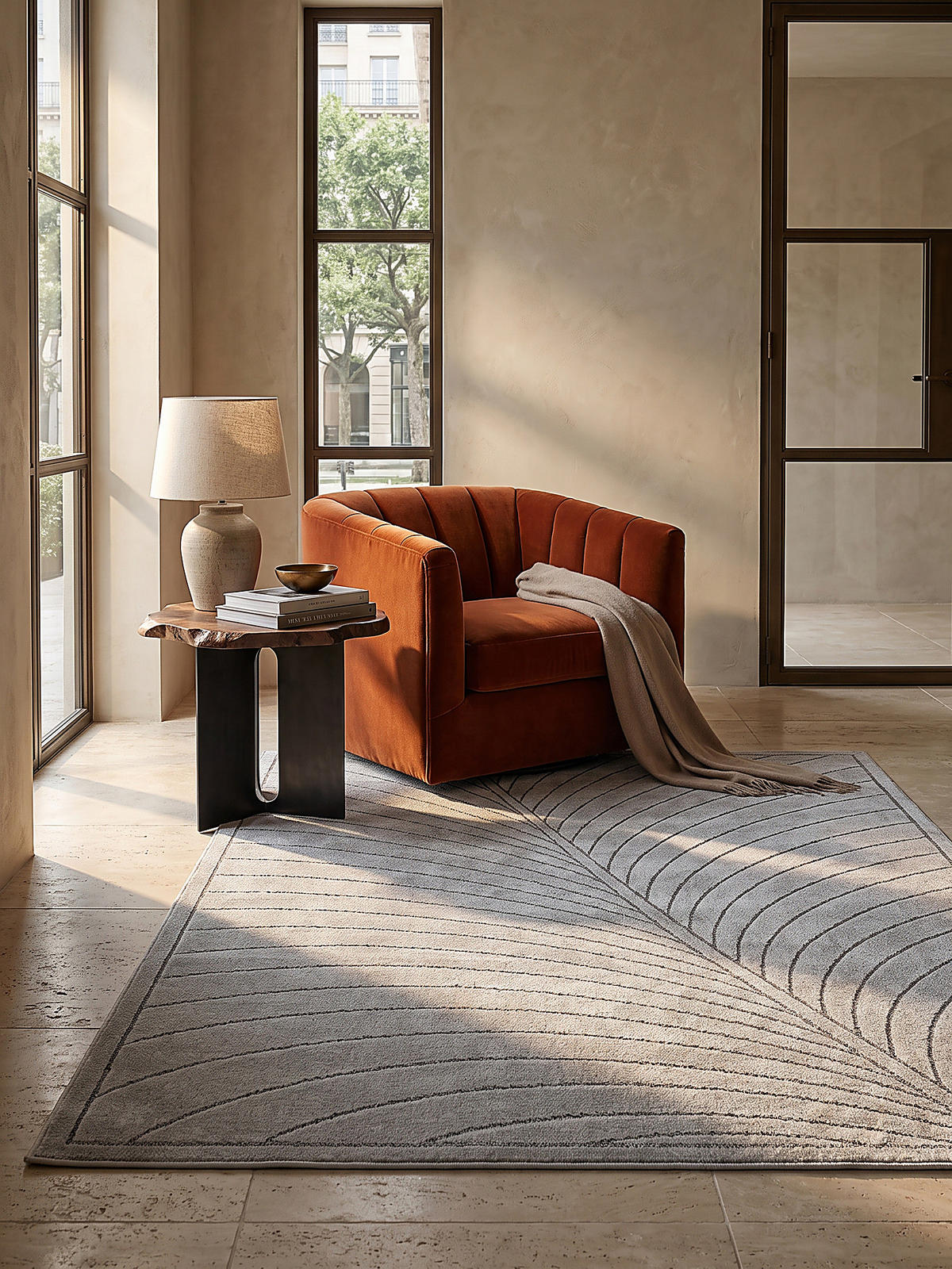 TEPPICH Outdoor, Fußbodenheizung-geeignet, mit Blattmotiv, aus Polypropylen, ENGADIN in Silbergrau, 140 x 200 cm - Grau, Textil (140/200cm) - KADIMA DESIGN