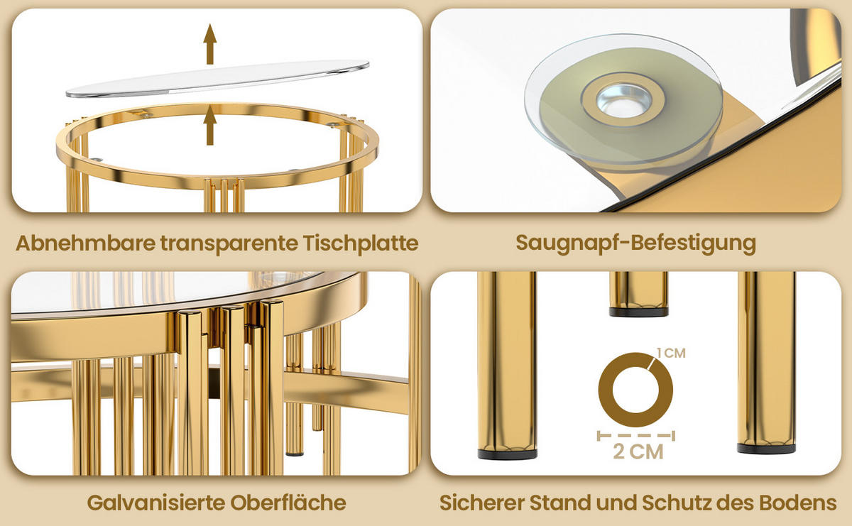 COUCHTISCH 2-teiliges Set Nesting Satztisch ⌀80x45 cm + ⌀60x35 cm– Goldfarben - Goldfarben, Holzwerkstoff (80/80/45cm) - Flora Grace