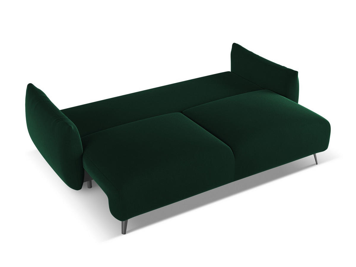 3-SITZER SOFA mit Schlaffunktion Samt Stoff Grün - Dunkelgrün/Schwarz, Textil/Metall (230/86/105cm) - Makamii