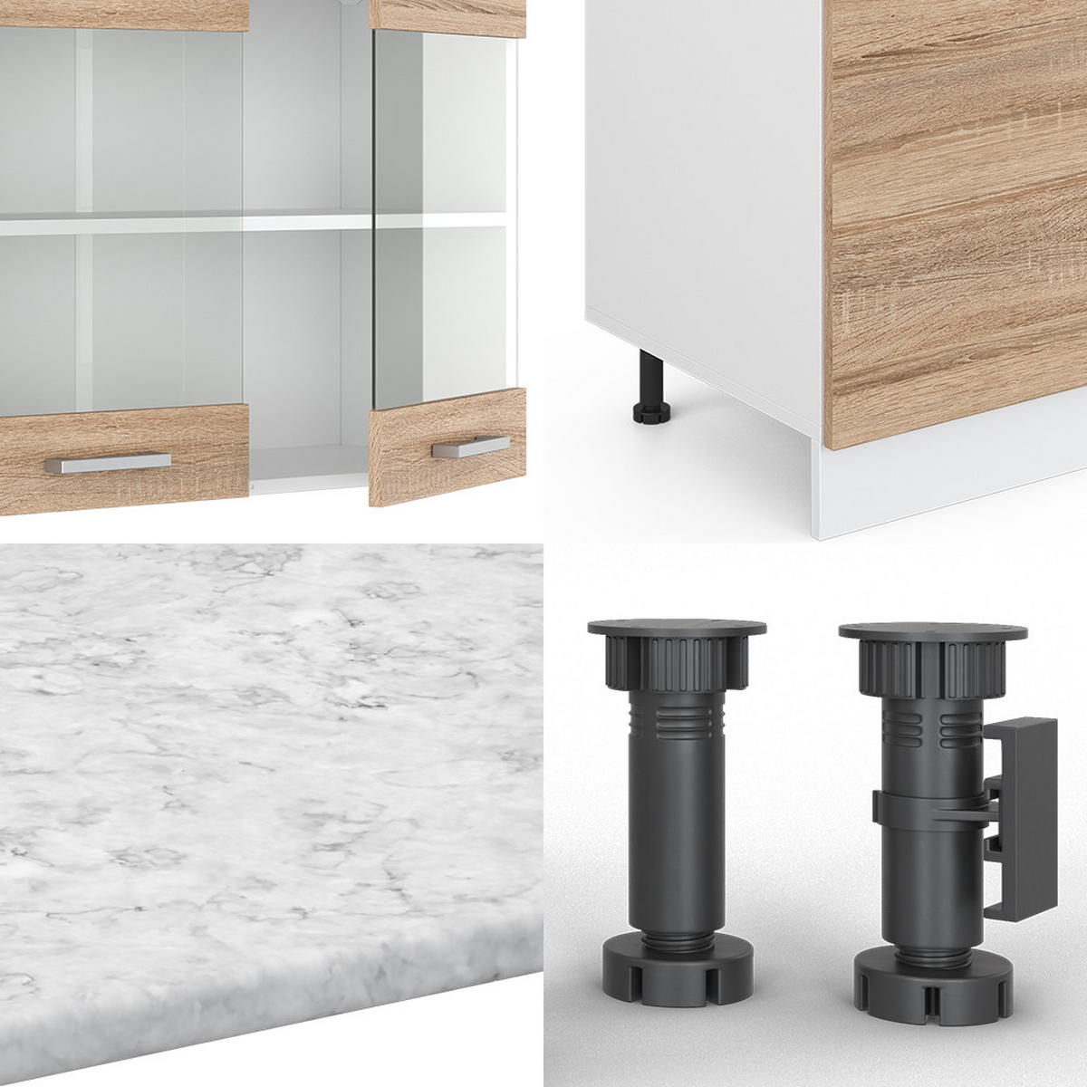 KÜCHENZEILE R-Line Sonoma/Weiß 300 cm mit Hochschrank, AP Eiche - Weiß/Sonoma Eiche, Holzwerkstoff (300/81.6/60cm) - Vicco