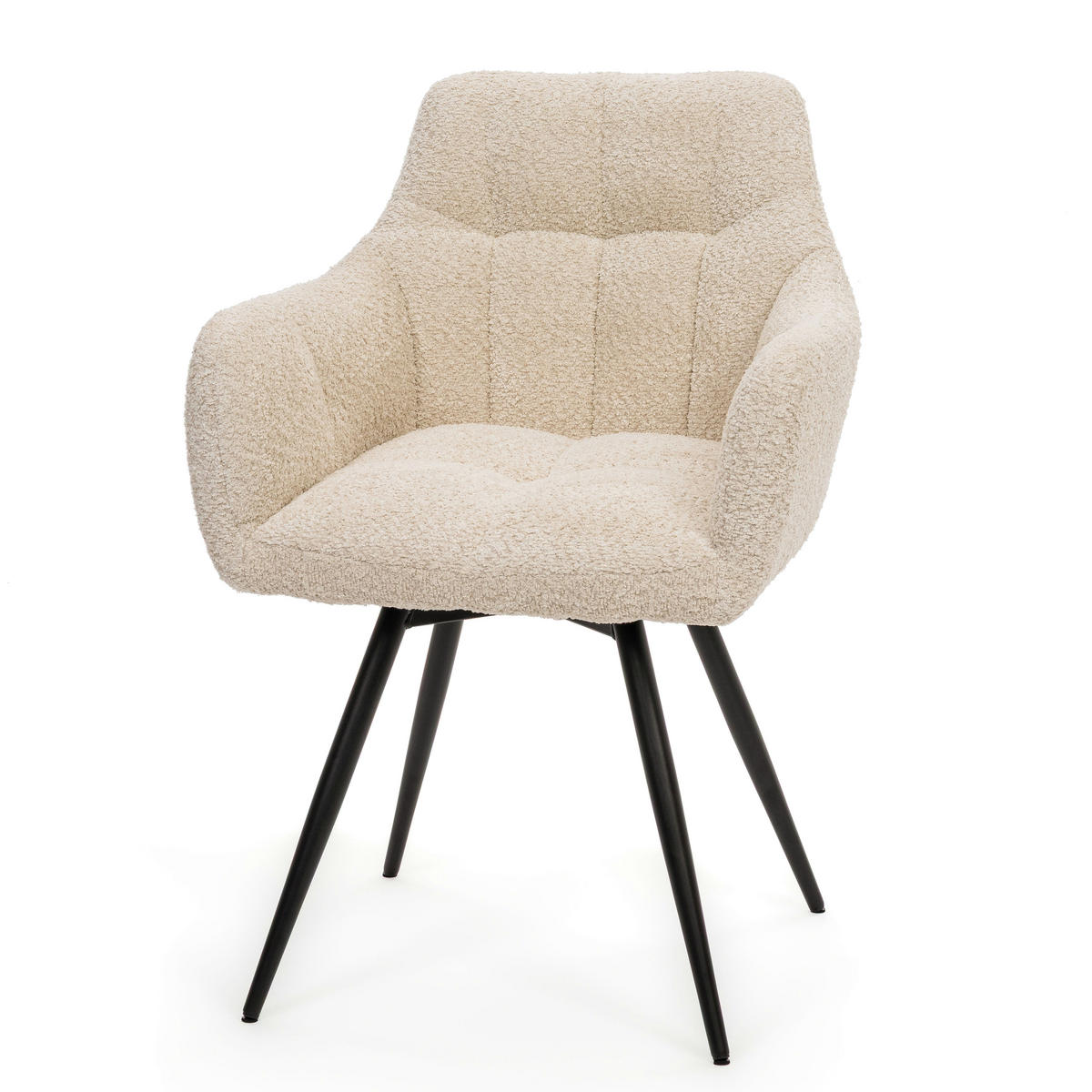 STUHL FANO drehbar gepolsterter mit Steppung - creme - Boucle - Creme/Schwarz, Textil/Metall (58/83/59cm) - NEW HOME