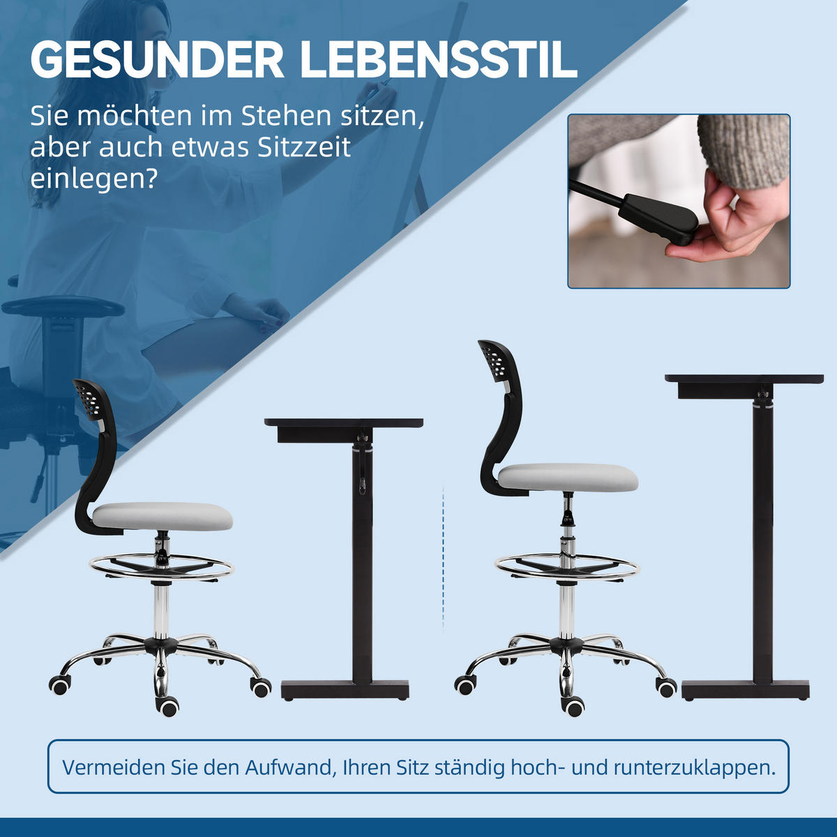 BÜROSTUHL Polyester Hellgrau - Hellgrau, Textil (59/126/59cm) - Vinsetto