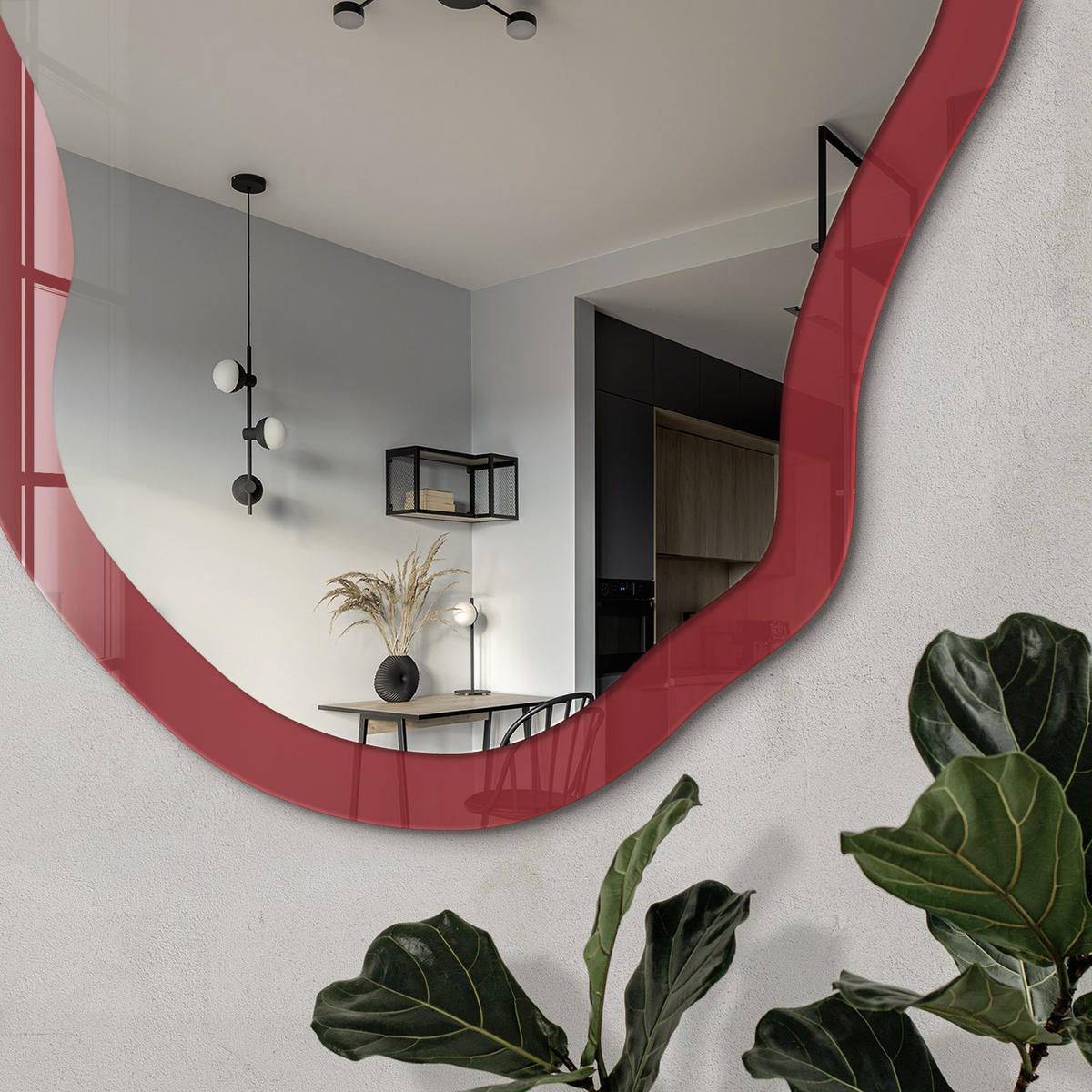 SPIEGEL 90x45 cm asymmetrisch mit Druck - Burgunderrote Farbe - Transparent, Glas (45/90/0.4cm) - TULUP