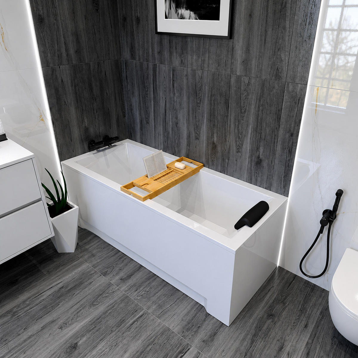 BADEWANNE Rechteck MODERN 160/70 + Kopfstütze Ablauf Füße - Weiß, Kunststoff (70/53.5/160cm) - bad land