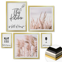 WANDBILDER 5er Set - 50x50 cm & 20x30 cm & 40x60 cm Goldrahmen - Abstrakte Blattmalerei - Goldfarben, Kunststoff (40/60cm) - ArtPrintCave