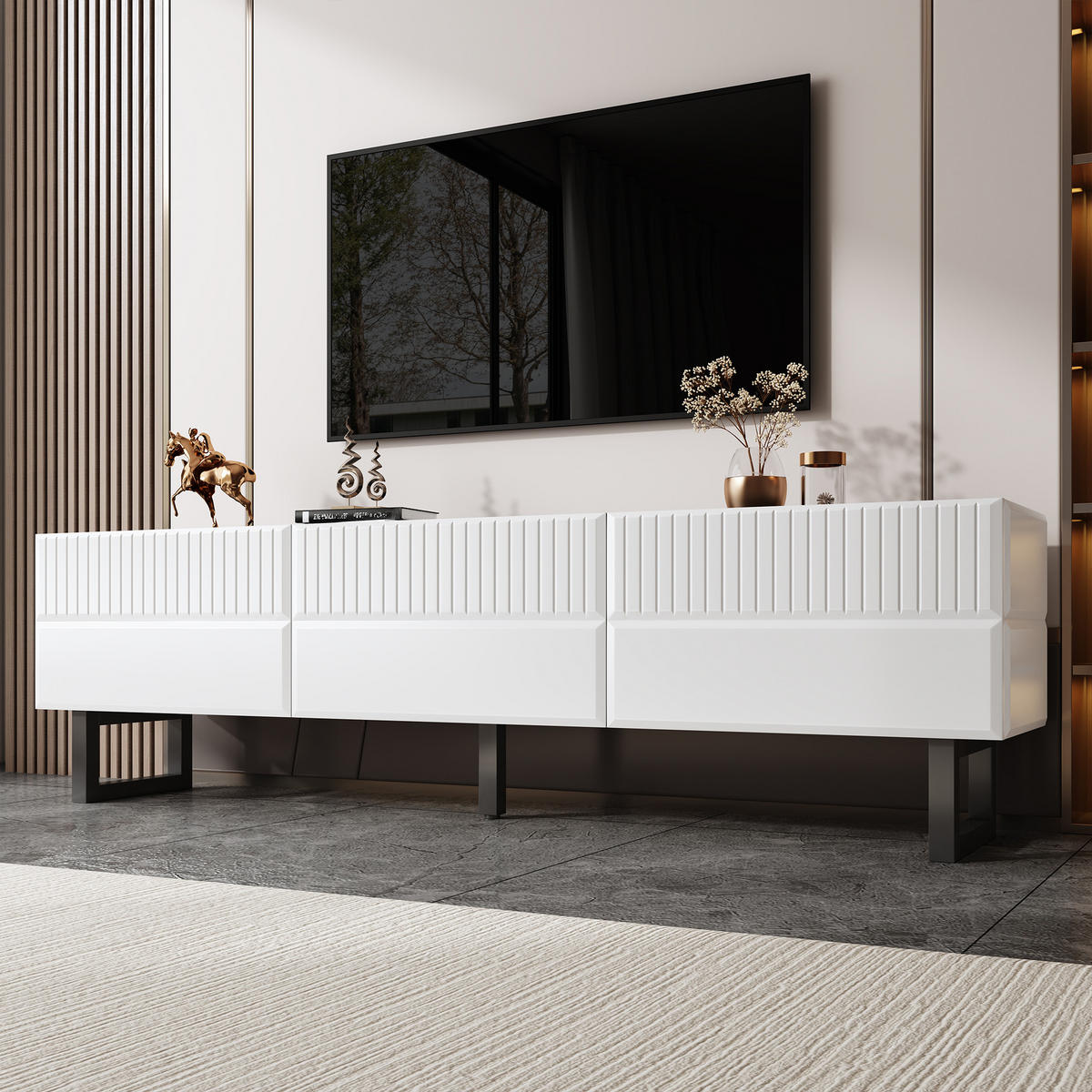 TV-STÄNDER 170x35x47 3 Schubladen Schwarz Weiß Design - Schwarz, Holzwerkstoff (35/47/170cm) - FLIEKS