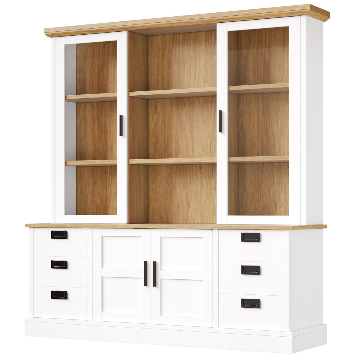 KÜCHENSCHRANK 140x185Cm 6 Schubladen Glastüren - Weiß, Holzwerkstoff (140/185/40cm) - FLIEKS