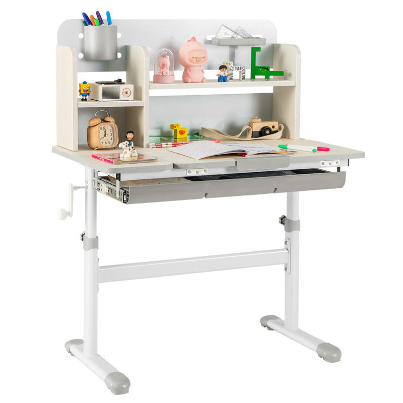 KINDERSCHREIBTISCH Höhenverstellbarer grau - Grau, Metall (80/88/51cm) - COSTWAY