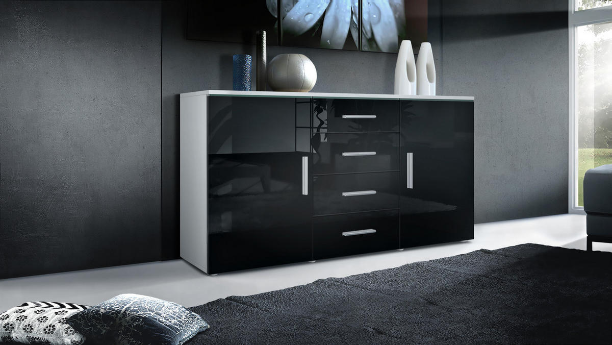 SIDEBOARD Verona Schwarz Hochglanz - Schwarz Hochglanz, Holzwerkstoff (139/72/35cm) - Vladon