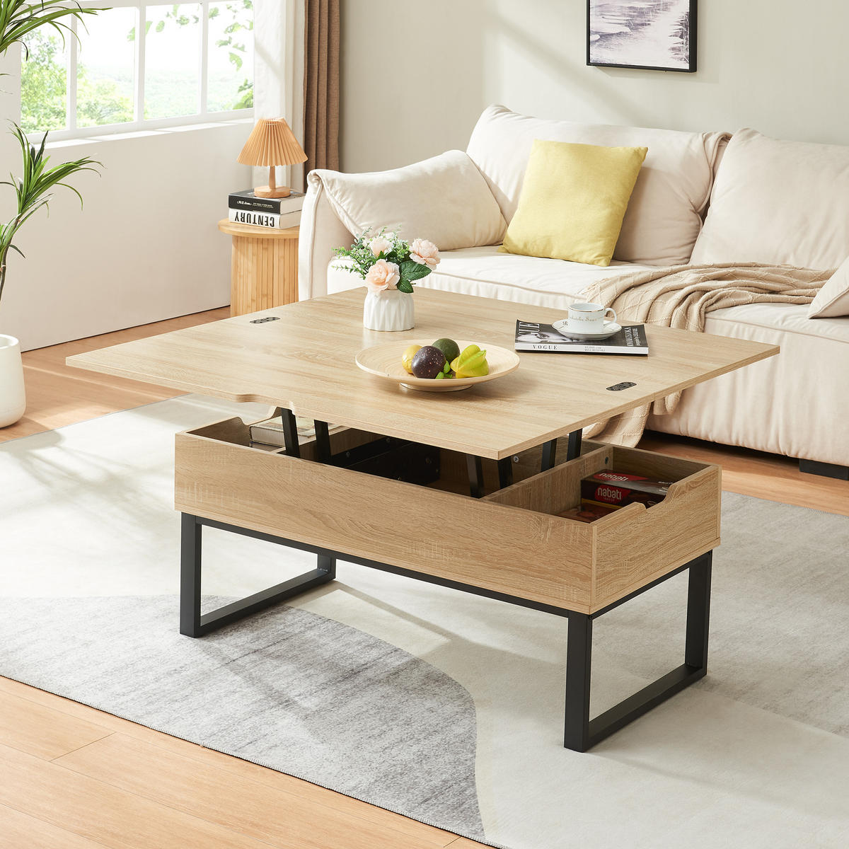 COUCHTISCH Rauli 100/50/47 cm - Eichefarben, Holzwerkstoff/Metall (50/100/47cm) - [en.casa]
