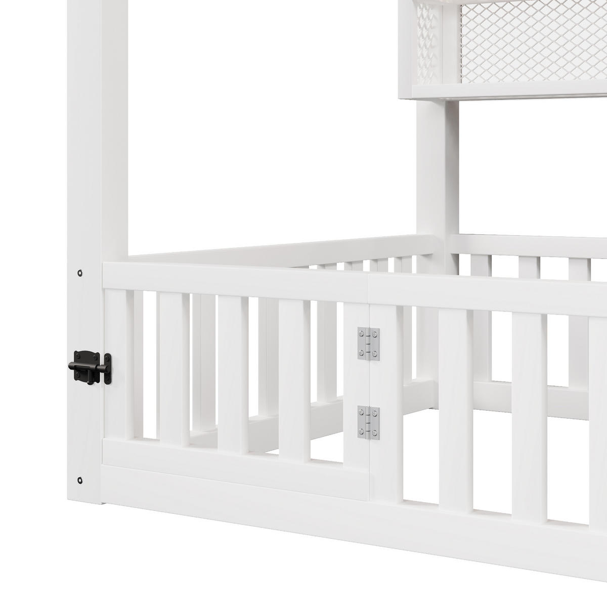 HAUSBETT 90/200 cm in Weiß mit Zaun und LED aus Metall im Haus-Design - Weiß, Metall (90/200cm) - STILVORA