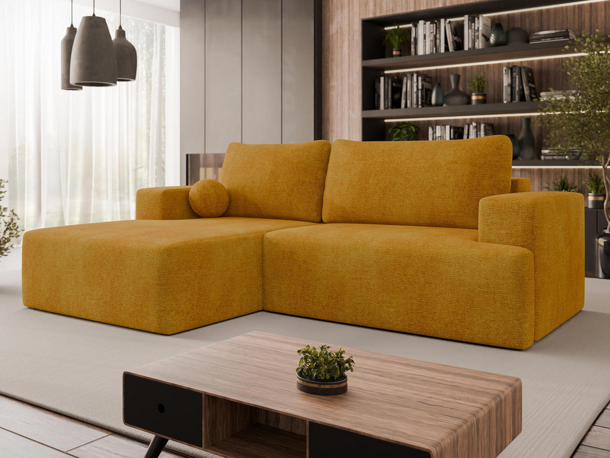 ECKSOFA Mivo, Seite: Links - Gelb/Schwarz, Holz/Kunststoff (266/163cm) - MIRJAN24