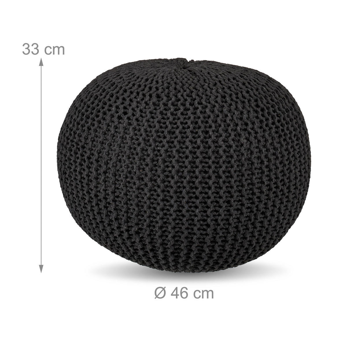 STRICKPOUF - Dunkelgrau/Anthrazit, Kunststoff/Textil (46/33/46cm) - Relaxdays