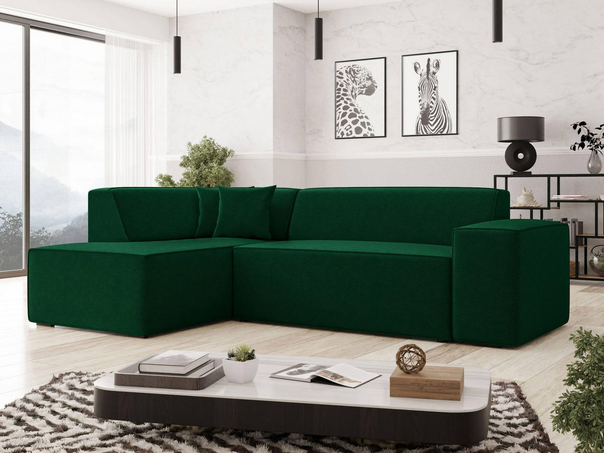 ECKSOFA Lordin, Seite: Links - Smaragdgrün, Holz/Textil (267/205cm) - MIRJAN24