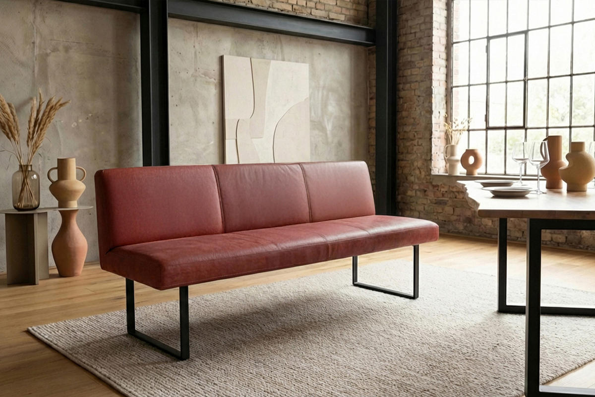 ESSZIMMERBANK ELEEN Rot Leder - Rot, Leder (243/85/69cm) - KAWOLA