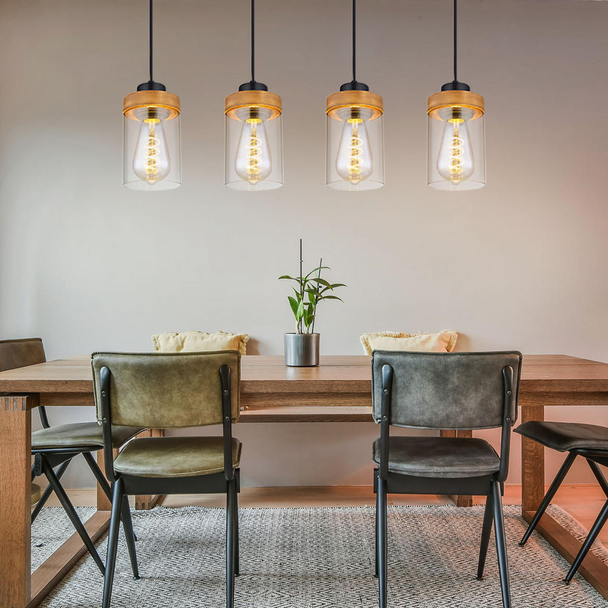 HÄNGELEUCHTE FINCA Metall Grau - Grau, Holz (82/10/150cm) - Globo Lighting