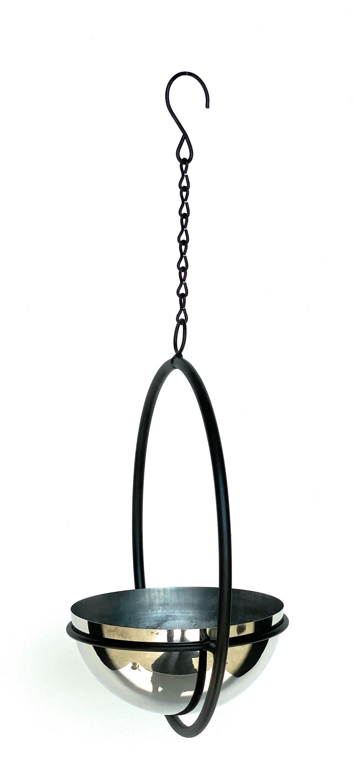 BLUMENAMPEL mit Topf Silber Metall Wand 43 cm 96087 S - Schwarz, Metall (15/7.5/15cm) - DanDiBo