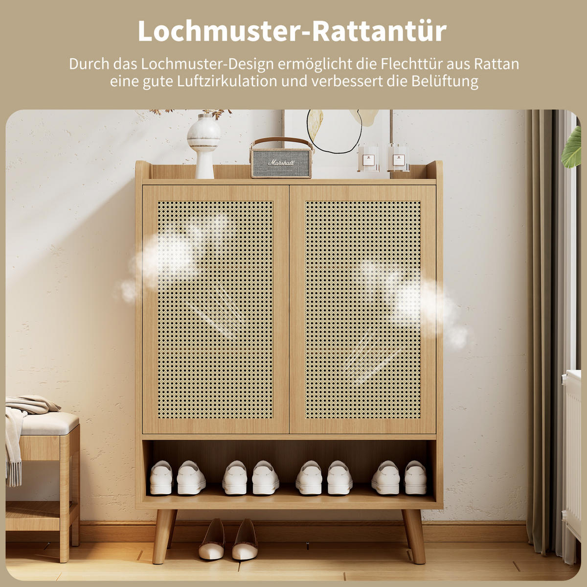 SCHUHSCHRANK 80/35/105 cm aus Spanplatte mit 2 Türen, 5 Regalböden und Push-to-Open, Eiche hell - Naturfarben, Holzwerkstoff (80/105/35cm) - Redom
