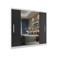 SCHWEBETÜRENSCHRANK Verona ME, Weiß/Schwarz Matt, 200 cm, mit Spiegel - Schwarz, Holz (200/216/60cm) - B BELINI GROUP
