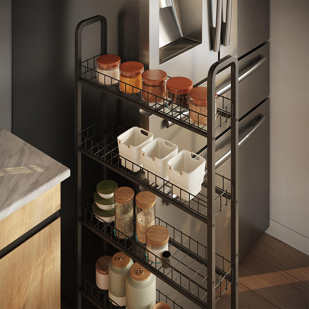 ROLLREGAL Rolivo Schwarz 58 x 15 cm mit 5 Fächern - Schwarz, Metall (58/129.5/15cm) - Vicco